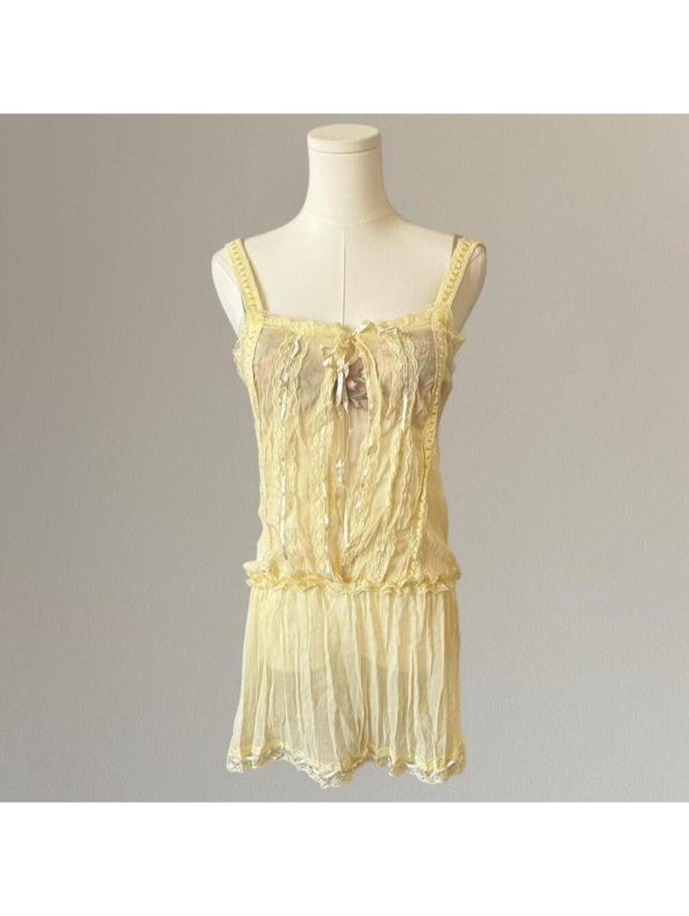 Y2K Deadstock sheer silk ruffle dress